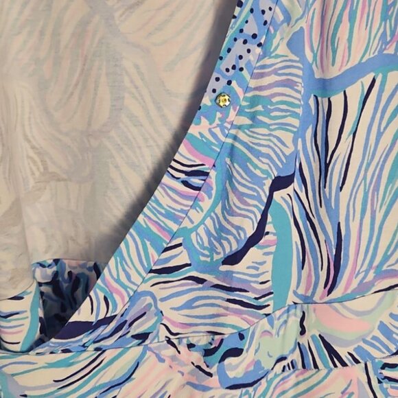 LILLY PULITZER NWT Rilla Wrap Romper in Bermuda Blue Fishful Thinking Size L - Picture 12 of 16